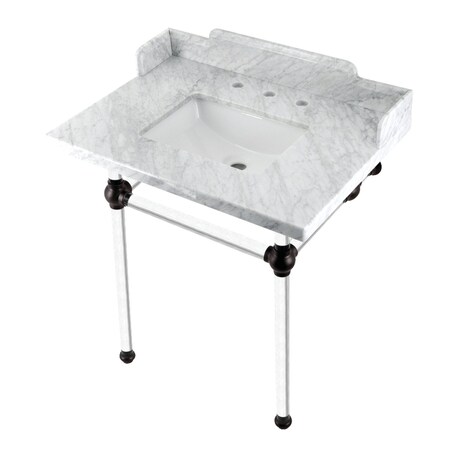 Kingston Brass 30 Carrara Marble Console Sink with Acrylic Legs, Marble WhiteOil Rubbed Bronze LMS30MASQ5